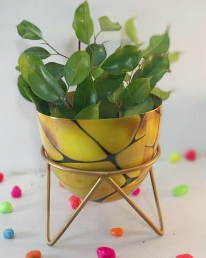 Round Metal Planter with Triangular Stand – Medium Size