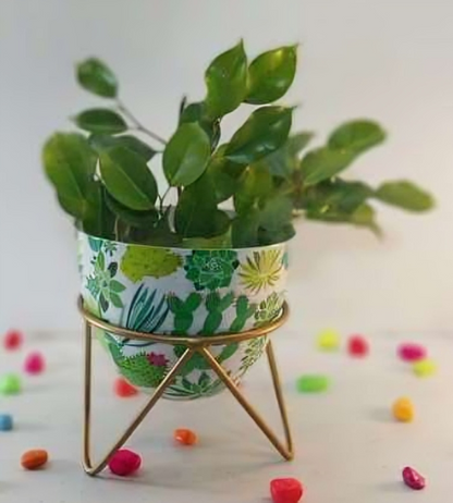 Round Metal Planter with Triangular Stand – Medium Size