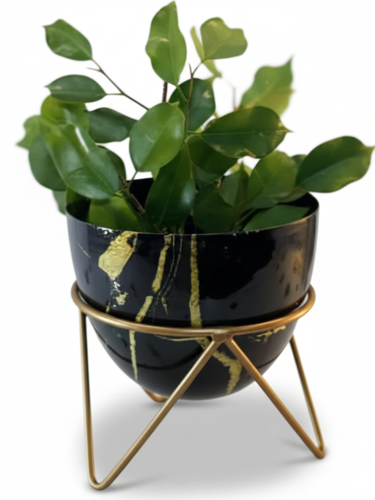 Round Metal Planter with Triangular Stand – Medium Size