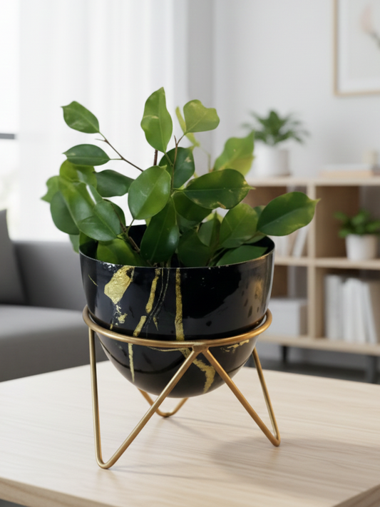 Round Metal Planter with Triangular Stand – Medium Size