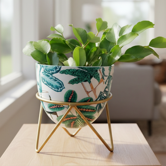 Round Metal Planter with Triangular Stand – Medium Size