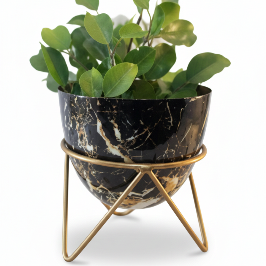 Round Metal Planter with Triangular Stand – Medium Size