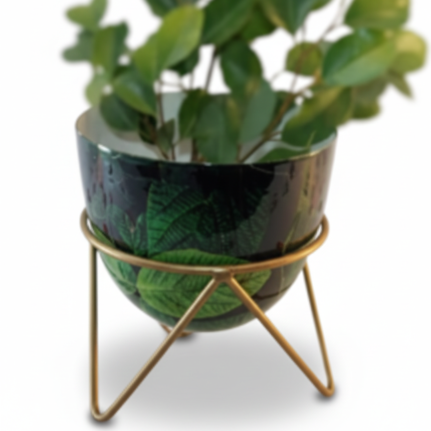Round Metal Planter with Triangular Stand – Medium Size