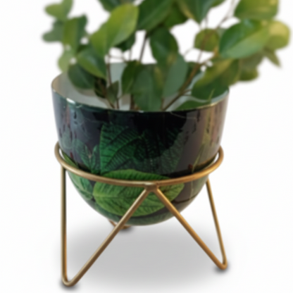 Round Metal Planter with Triangular Stand – Medium Size