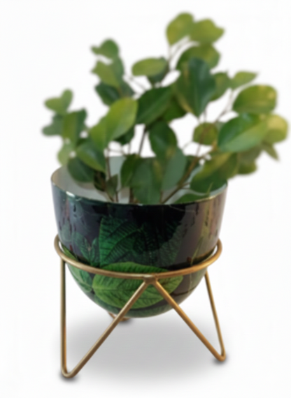 Round Metal Planter with Triangular Stand – Medium Size