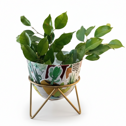 Round Metal Planter with Triangular Stand – Medium Size