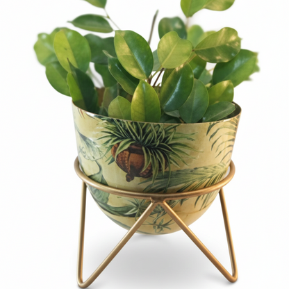 Round Metal Planter with Triangular Stand – Medium Size