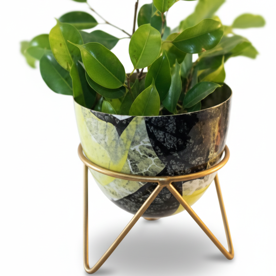 Round Metal Planter with Triangular Stand – Medium Size