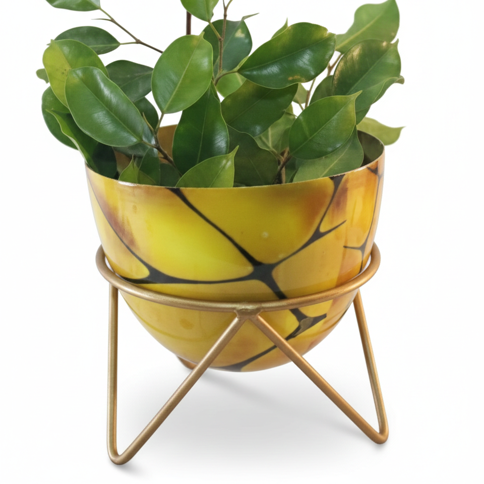 Round Metal Planter with Triangular Stand – Medium Size