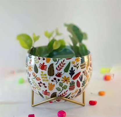 Round Patterned Metal Planter