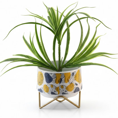 Wide Printed Metal Planter with Gold Cross Stand