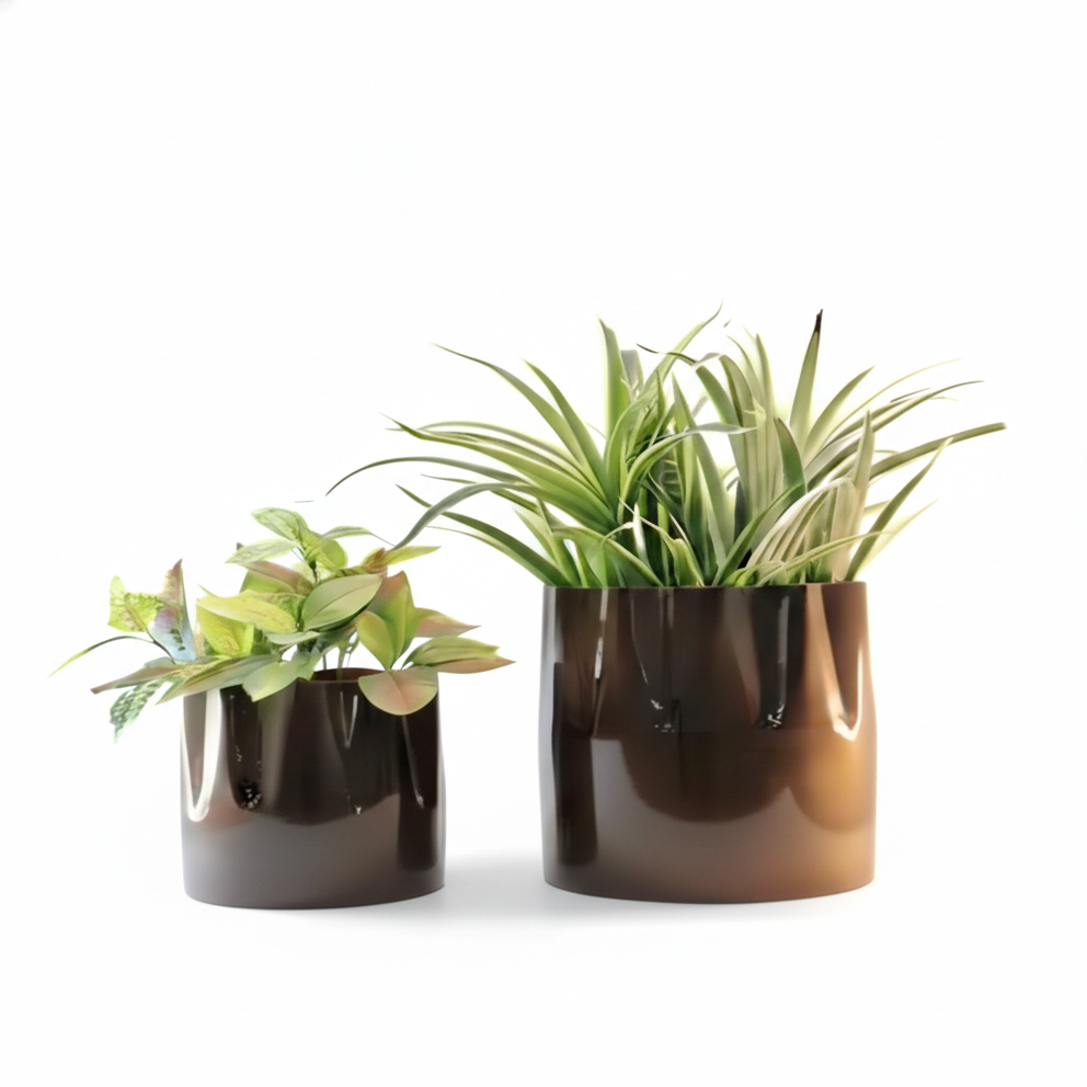 Glossy Cylindrical Metal Planter Set