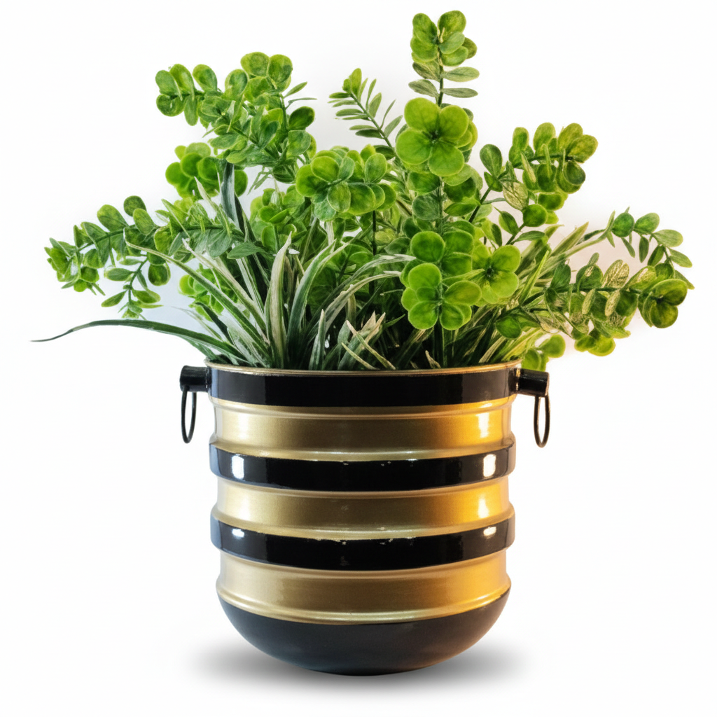 Bronze Concentric Band Pot – 13 Inch – Modern Decorative Planter