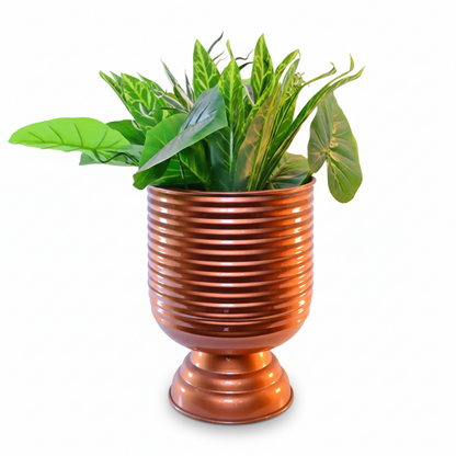 Unique Pedestal Stripe Planter – 13 Inch Tall – Modern Decorative Planter
