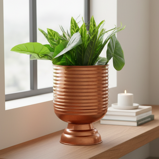Unique Pedestal Stripe Planter 13 Inch Tall Pot