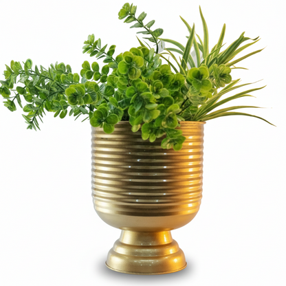 Unique Pedestal Stripe Planter – 13 Inch Tall – Modern Decorative Planter
