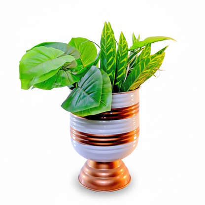 Unique Pedestal Stripe Planter – 13 Inch Tall – Modern Decorative Planter