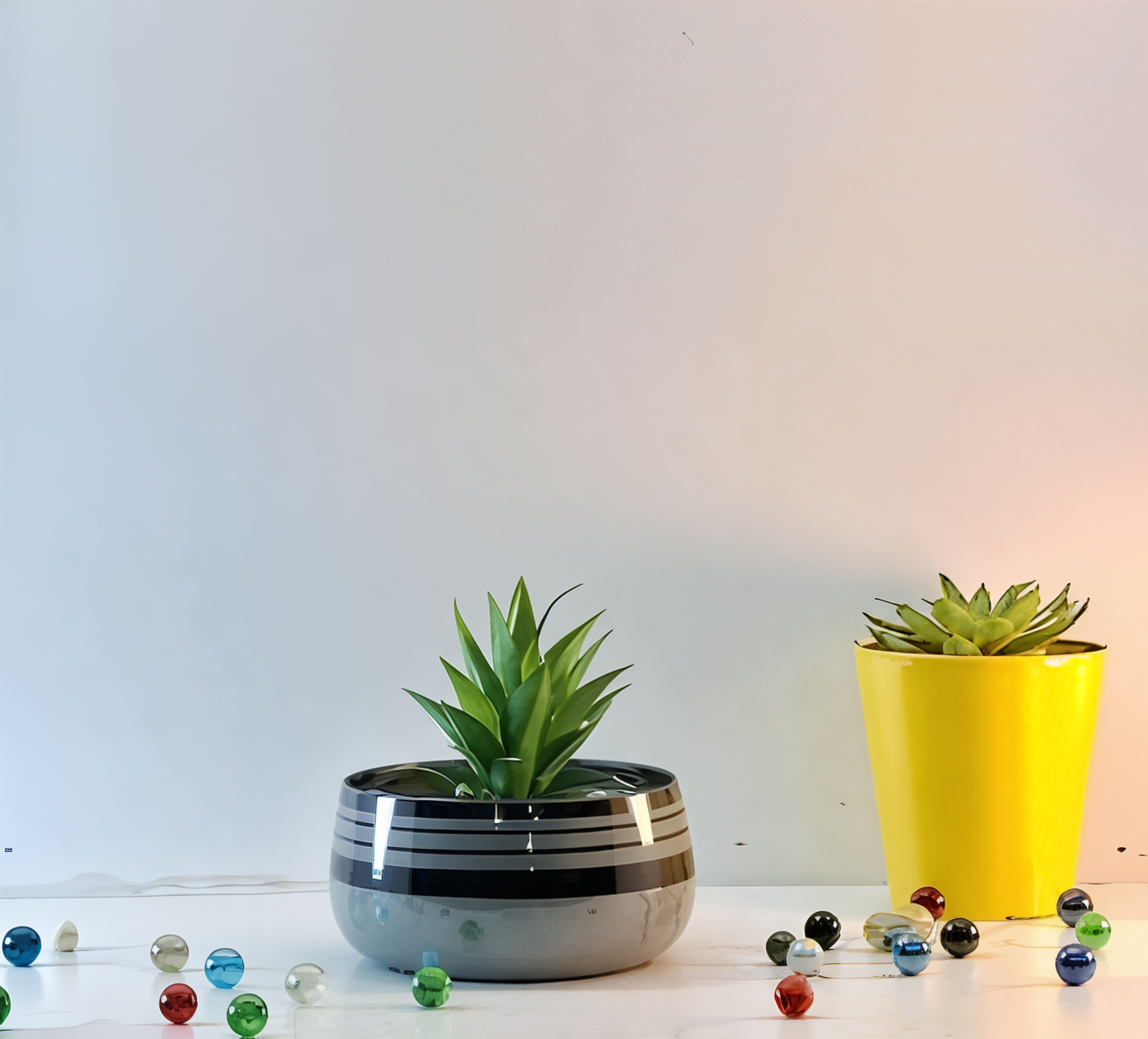 Wide Rim Round Stone-Finish Pot