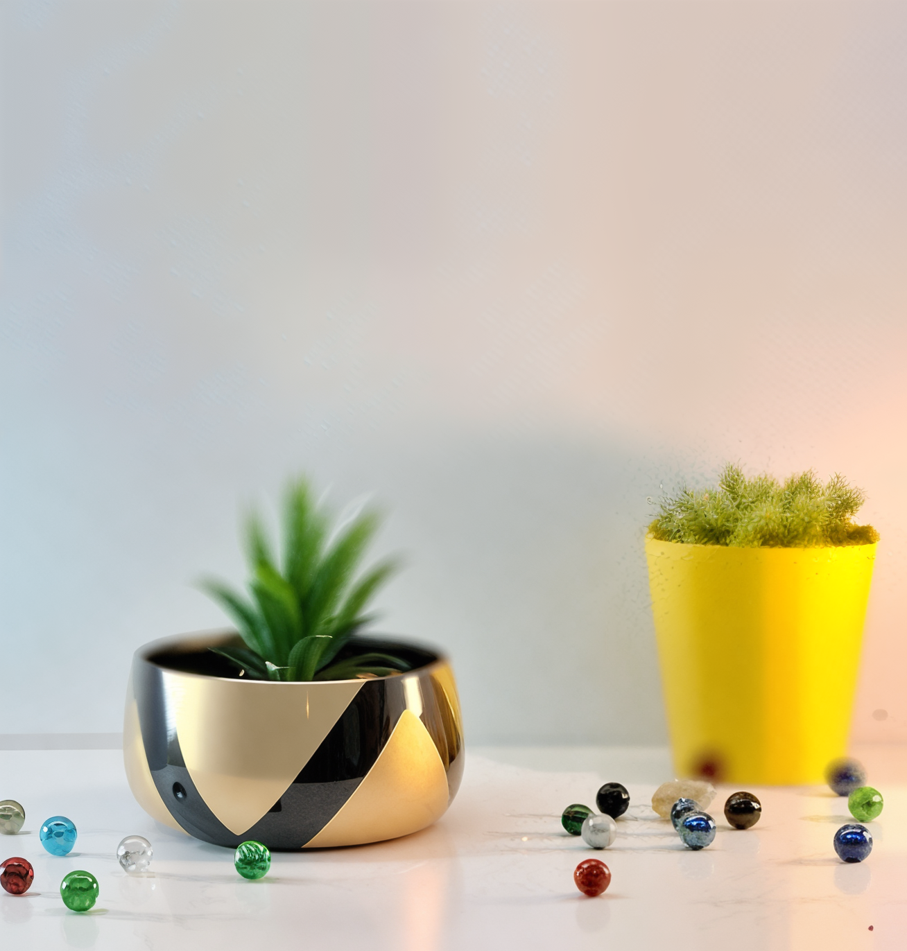 Wide Rim Round Stone-Finish Pot