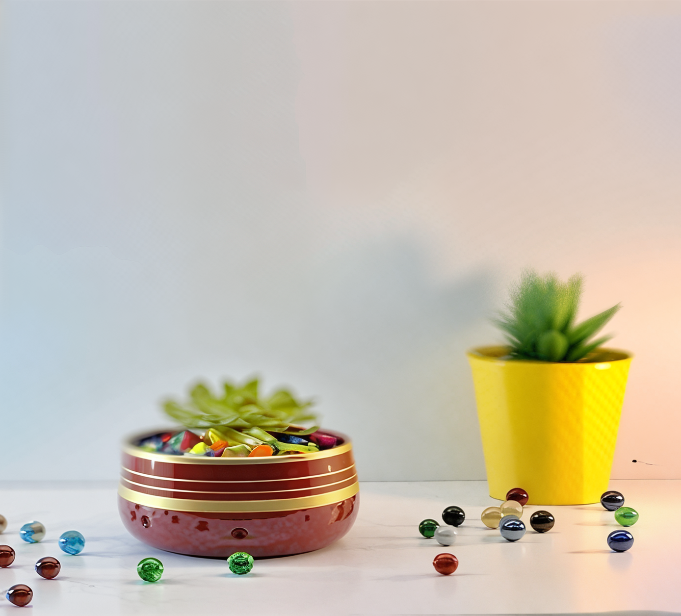 Wide Rim Round Stone-Finish Pot