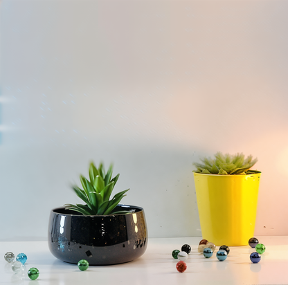 Wide Rim Round Stone-Finish Pot