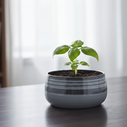 Wide Rim Round Stone-Finish Pot