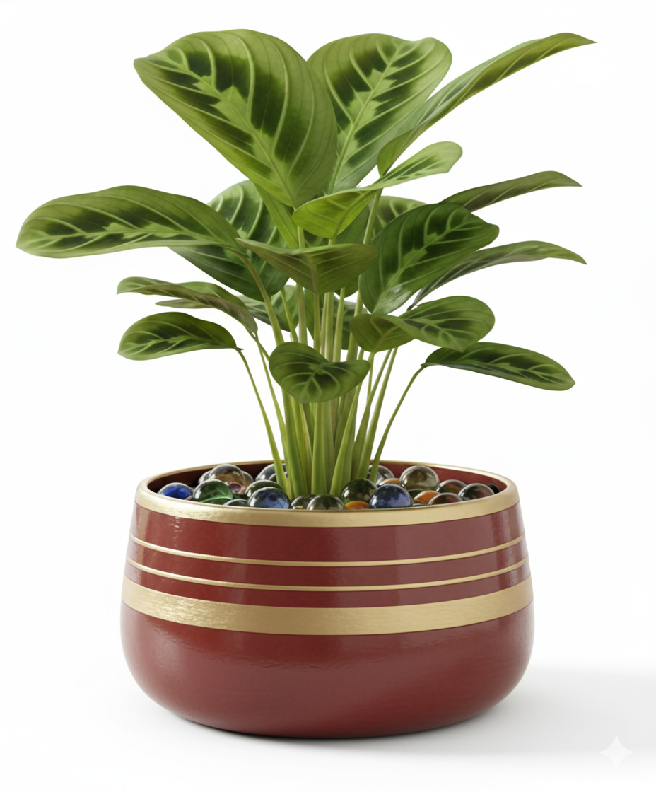 Wide Rim Round Stone-Finish Pot