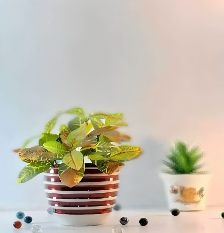 Striped Round Metal Planter – Glossy Finish