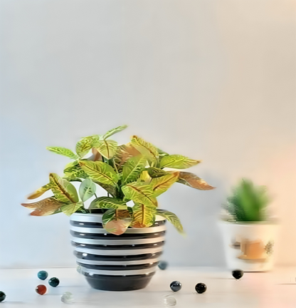 Striped Round Metal Planter – Glossy Finish