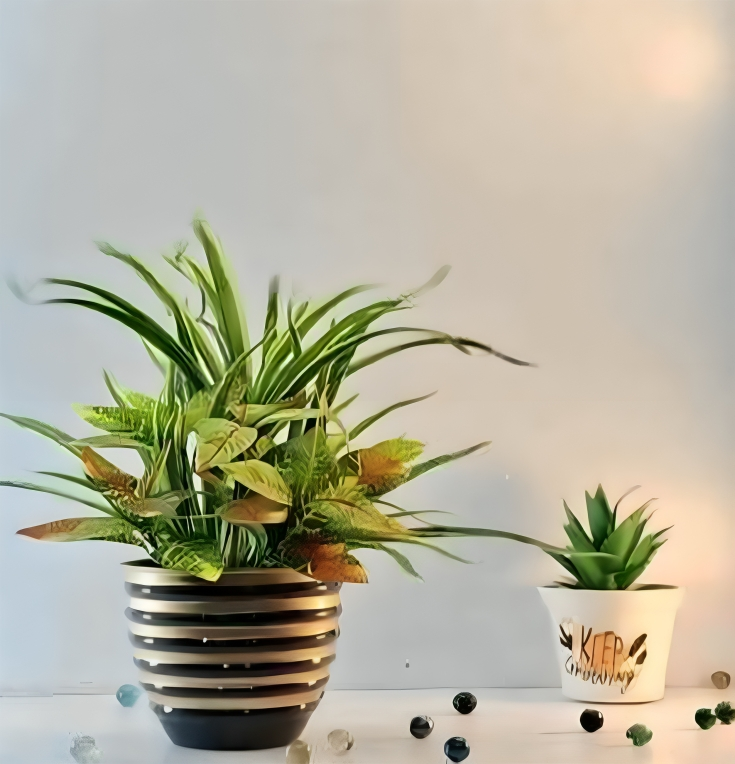 Striped Round Metal Planter – Glossy Finish