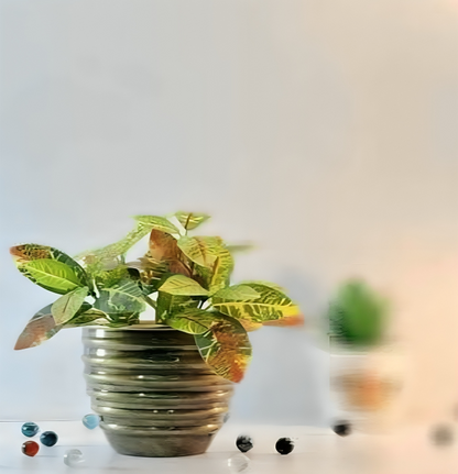 Striped Round Metal Planter – Glossy Finish