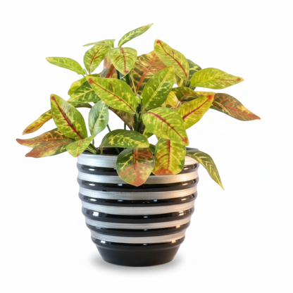 Striped Round Metal Planter – Glossy Finish