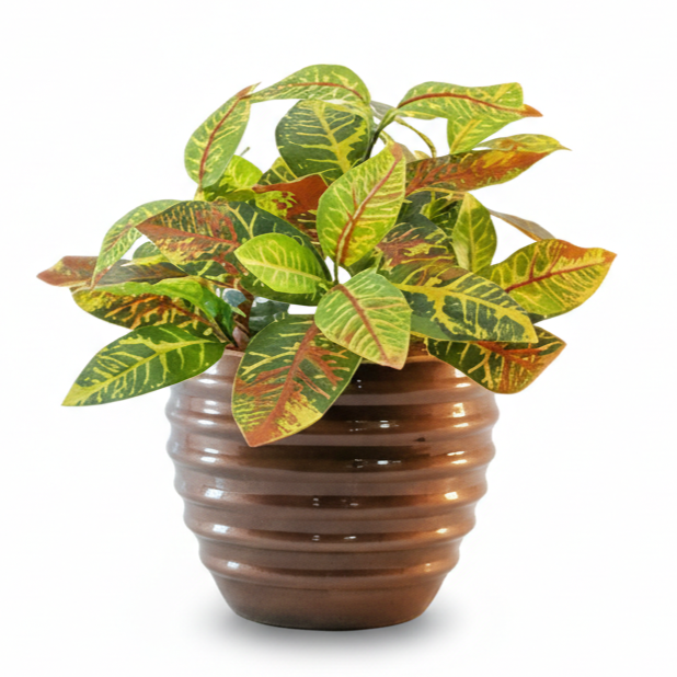 Striped Round Metal Planter – Glossy Finish
