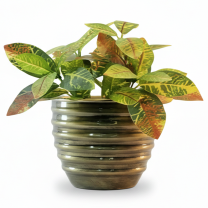 Striped Round Metal Planter – Glossy Finish