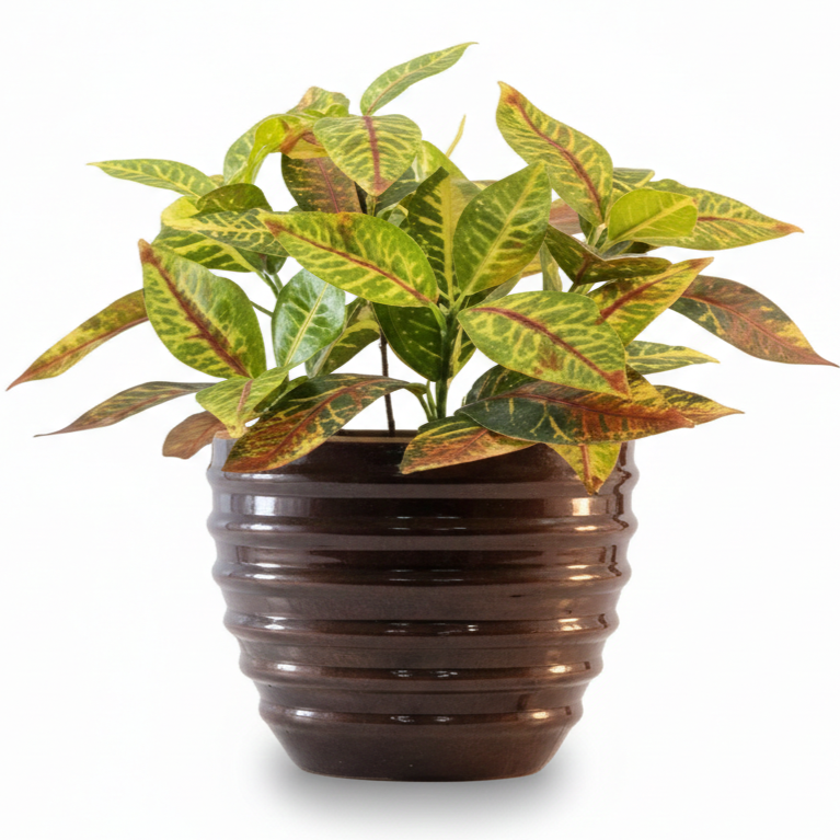 Striped Round Metal Planter – Glossy Finish