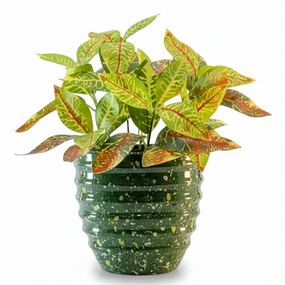 Striped Round Metal Planter – Glossy Finish