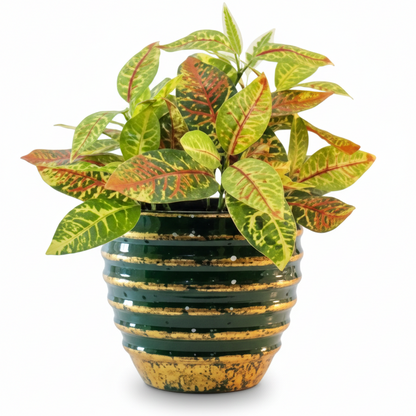 Striped Round Metal Planter – Glossy Finish