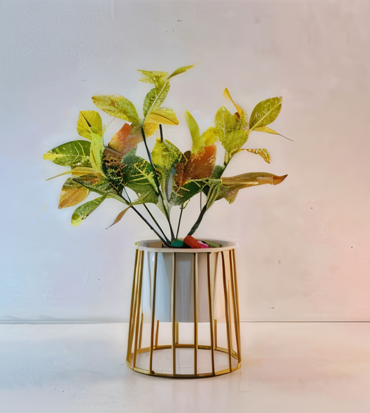 Caged Base Metal Planter – Cylinder Pot with Open Wire Stand