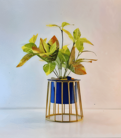 Caged Base Metal Planter – Cylinder Pot with Open Wire Stand