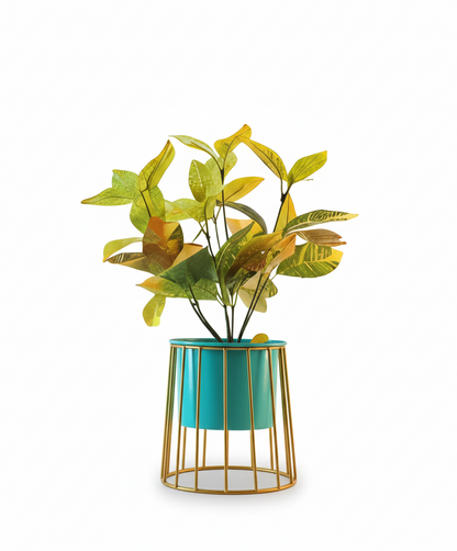 Caged Base Metal Planter – Cylinder Pot with Open Wire Stand