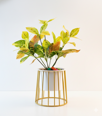 Caged Base Metal Planter – Cylinder Pot with Open Wire Stand