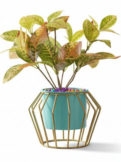 Caged Bent Base Metal Planter – Cylinder Pot with Open Wire Stand