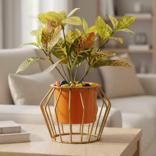 Caged Bent Base Metal Cylinder Planter with Stand