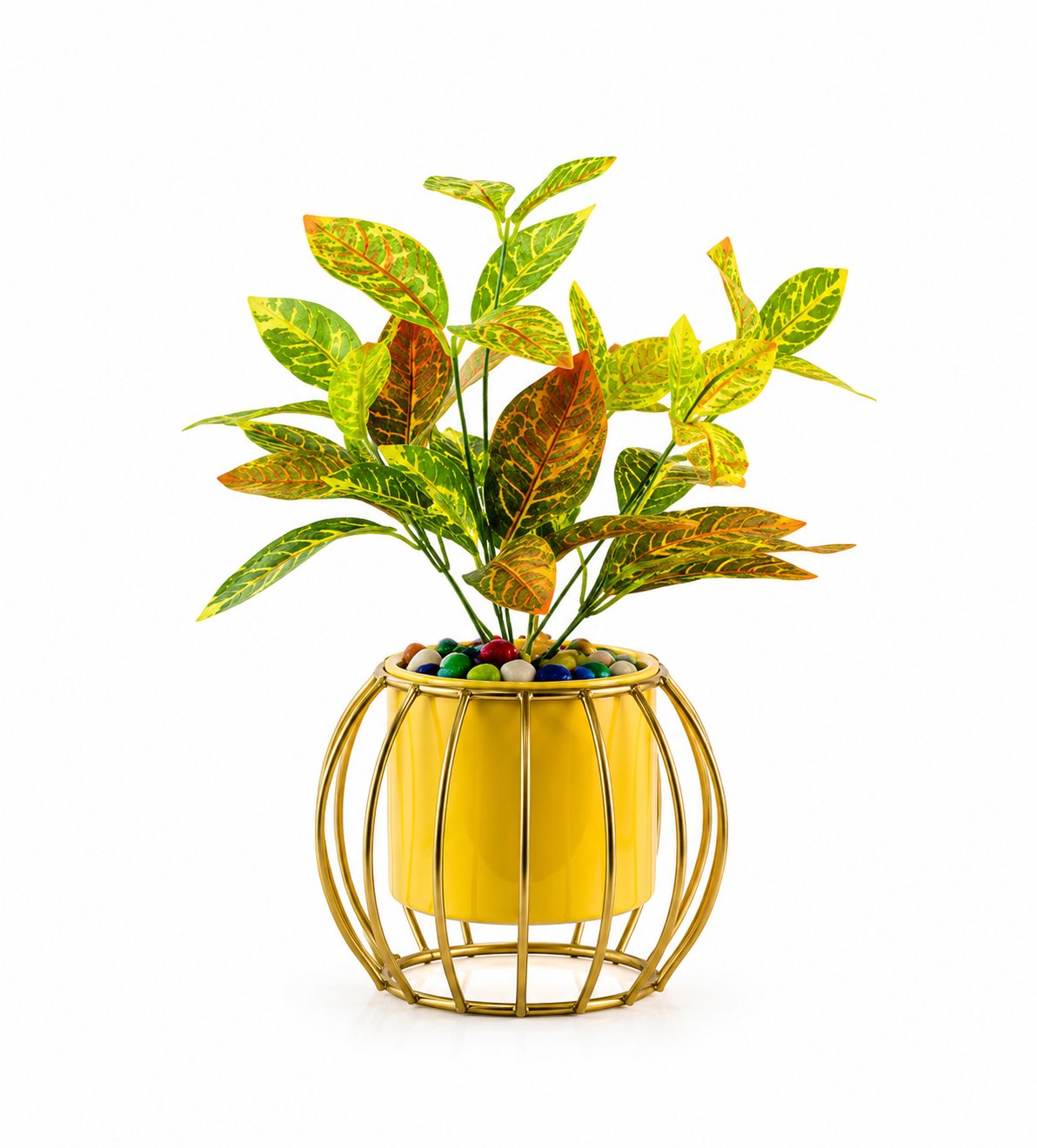 Caged Round Base Metal Cylinder Planter with Stand