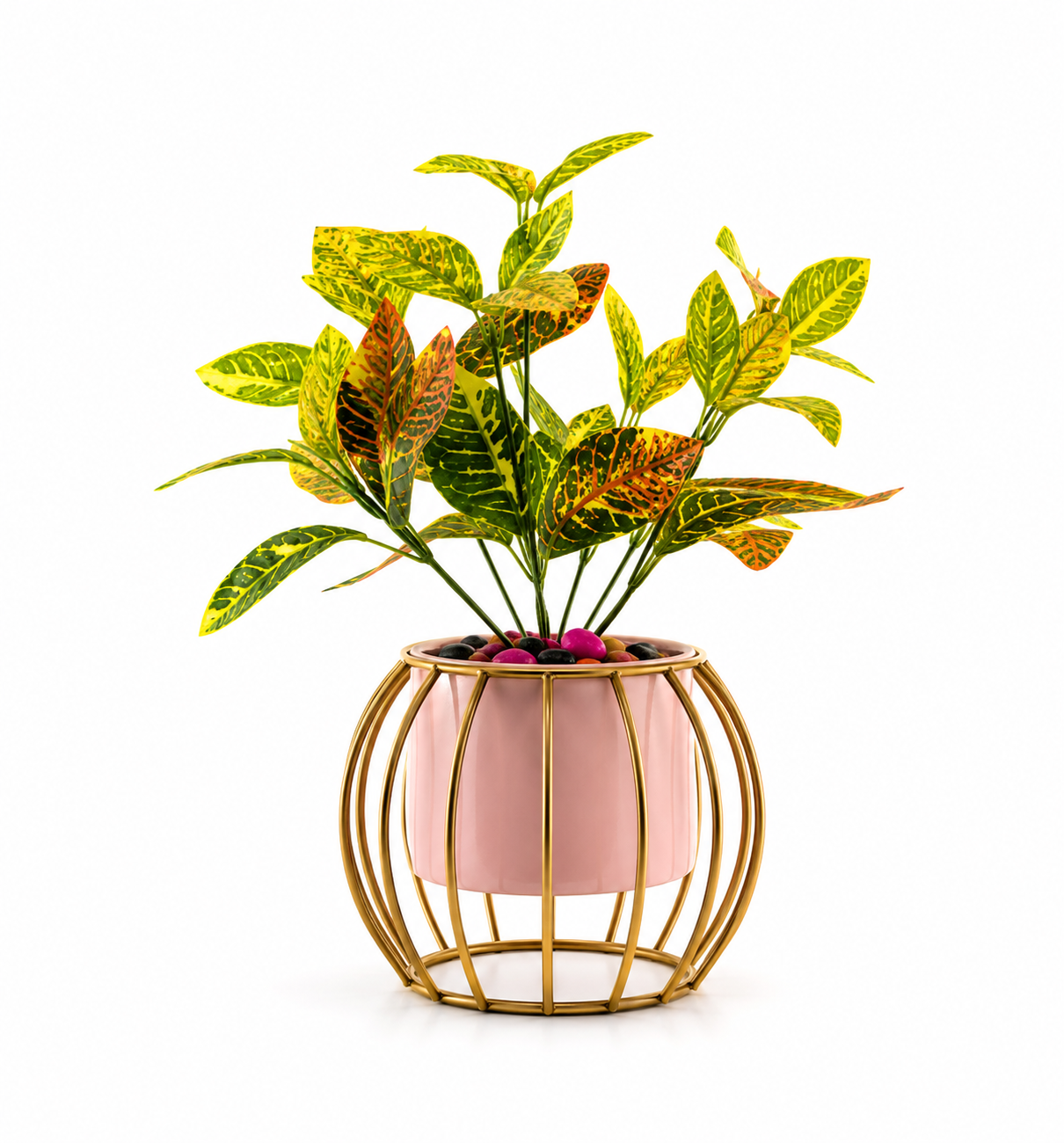 Caged Round Base Metal Cylinder Planter with Stand
