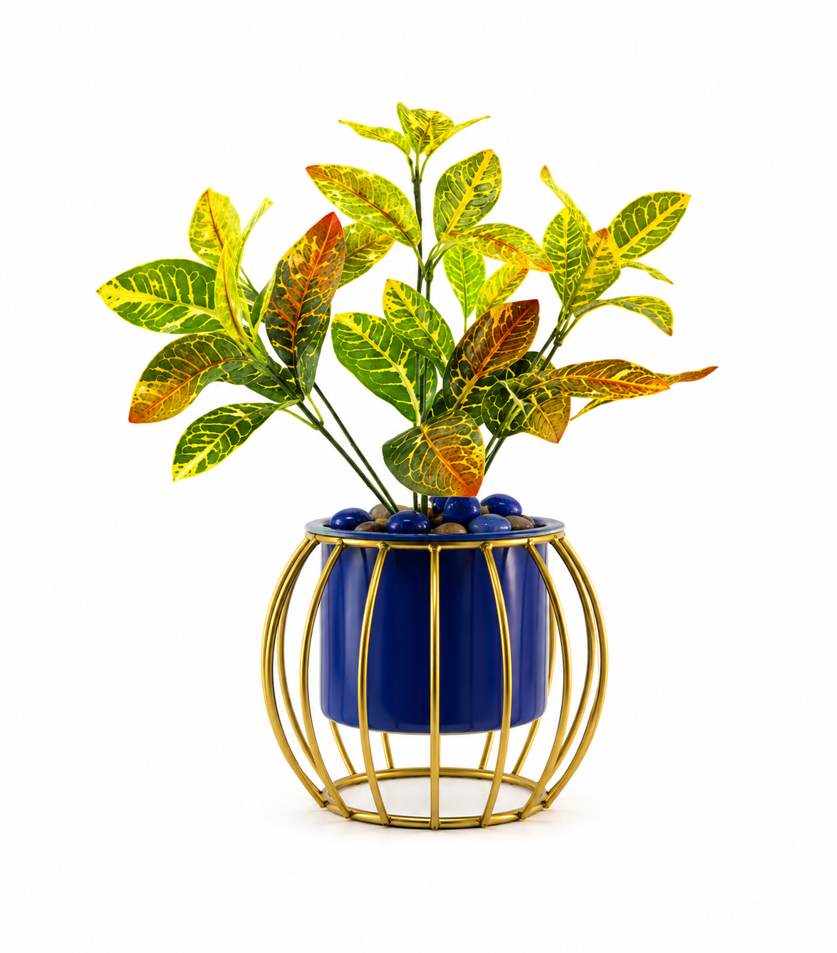 Caged Round Base Metal Cylinder Planter with Stand
