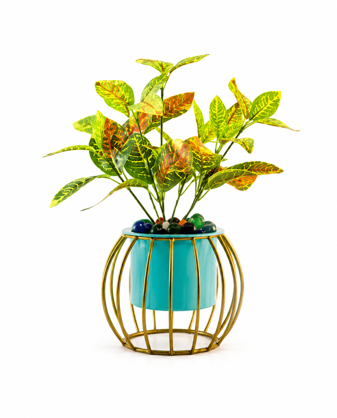 Caged Round Base Metal Cylinder Planter with Stand