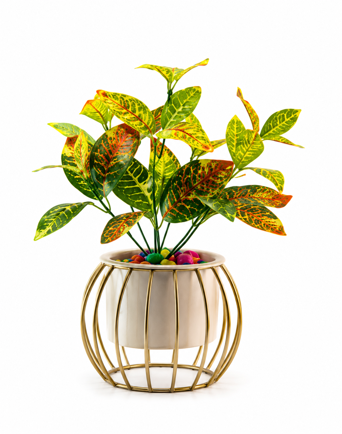 Caged Round Base Metal Cylinder Planter with Stand