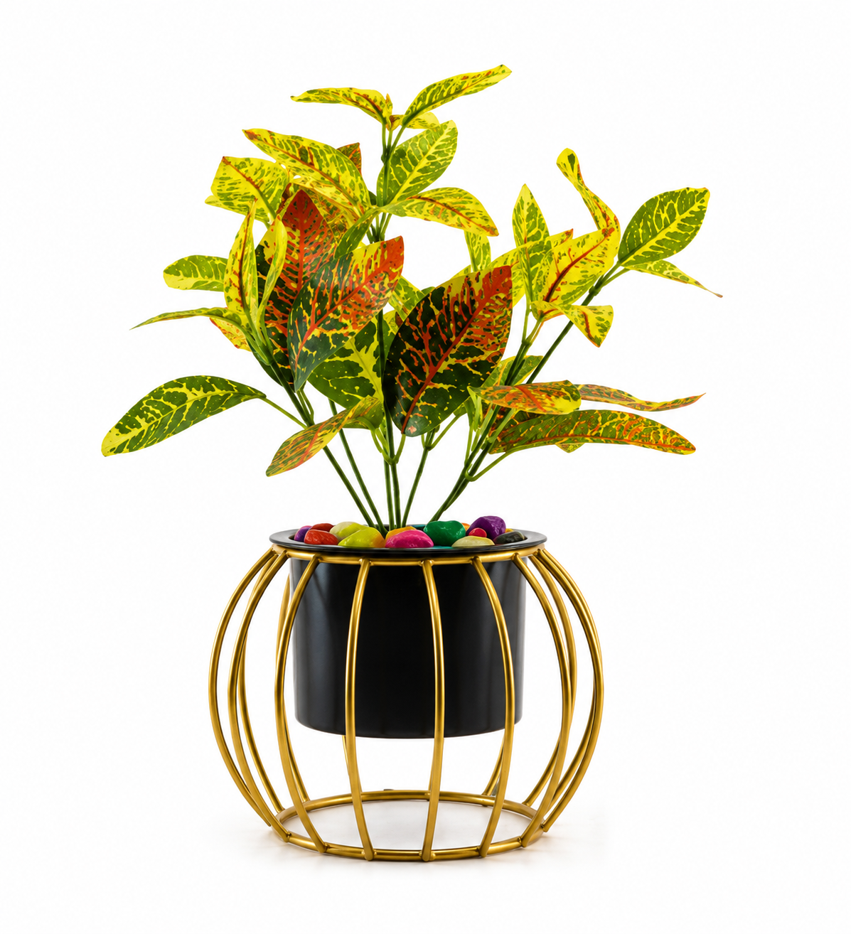 Caged Round Base Metal Cylinder Planter with Stand