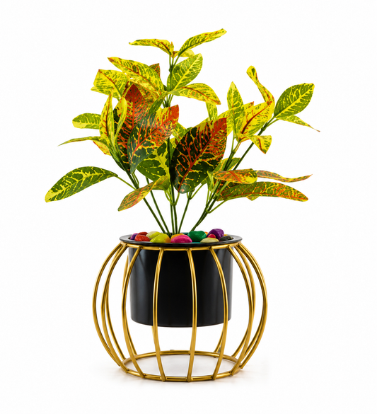 Caged Round Base Metal Cylinder Planter with Stand